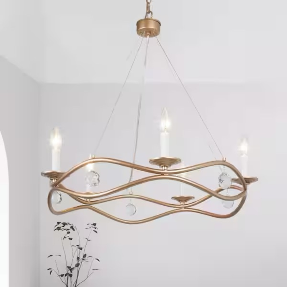 25.2 in. 5-Light Gold Ring Mid-century Century Modern Crystal Chandelier Dining